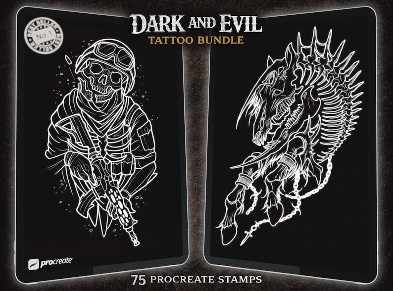 Dark & Evil Tattoo Bundle (75 Designs) | Procreate Tattoo Stamps ...