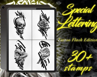 Pacchetto tatuaggio con lettere speciali / Lettering tatuaggio / Lettering Procreate / Timbri Procreate / Flash tatuaggio / Tatuaggio Procreate