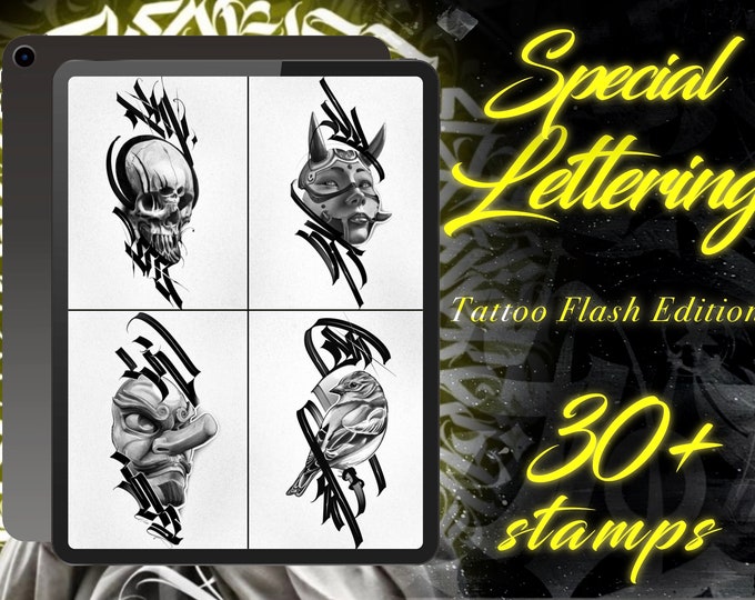 Special Lettering tattoo bundle | Tattoo lettering | Procreate lettering | Procreate stamps | Tattoo flash | Procreate tattoo