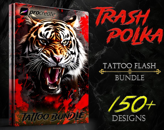 Procreate Trash Polka tattoo flash bundle | Procreate tattoo | Procreate stamps | Tattoo flash | Tattoo stencil | Tattoo design