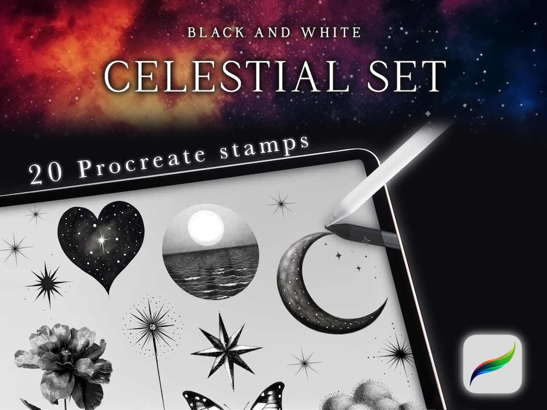 Celestial Tattoo Stamps for Procreate: Moon & Star Designs (digital ...