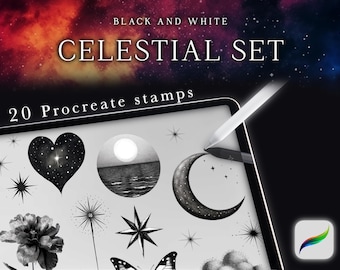 Celestial Tattoo Stamps for Procreate: Moon & Star Designs (Digital Download)