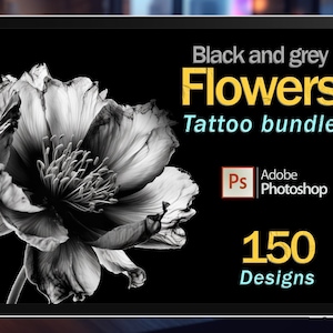 Black and grey flowers tattoo bundle | Realism tattoo | Procreate peony | Tattoo flash | Procreate realism | Tattoo design | Photoshop
