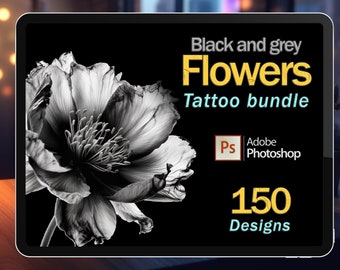 Black & Grey Flowers Tattoo Designs: Realism Tattoo Flash (150 JPEGs)