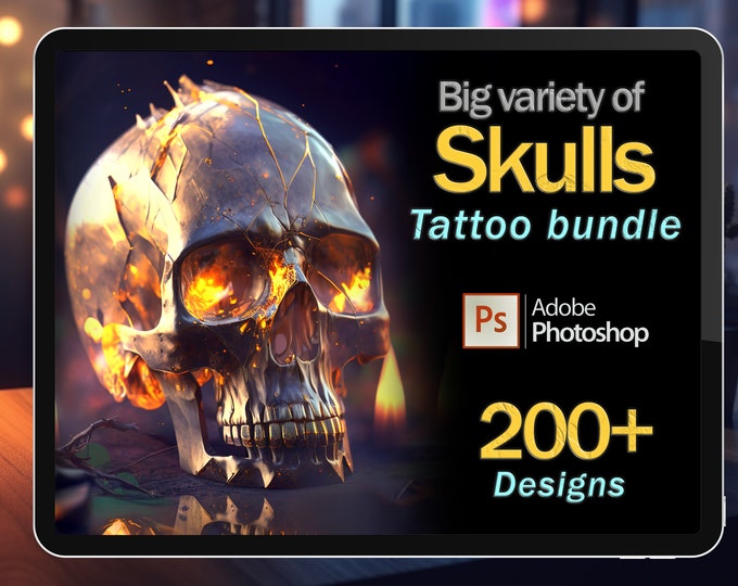 Skull tattoo bundle | Procreate stamp | Procreate brushes | Procreate tattoo | Procreate flash | Procreate realism