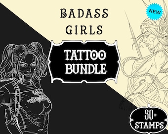 Badass girls Procreate stamps | Tattoo stencil | Brushset | Tattoo flash