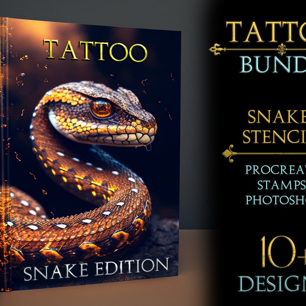 Procreate Snake stencil tattoo bundle / Procreate stencil / Procreate tattoo / Procreate flash / Tattoo stencil / Procreate stamps
