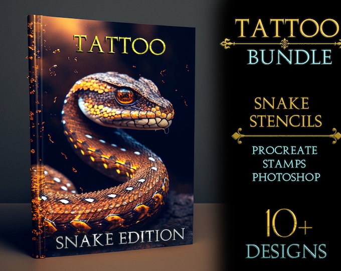 Procreate Snake stencil tattoo bundle | Procreate stencil | Procreate tattoo | Procreate flash | Tattoo stencil |  Procreate stamps