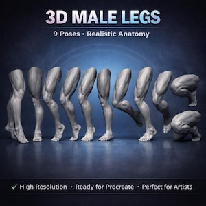 Procreate 3D Male Legs Model Pack | 9 Realistic Tattoo Simulation OBJ Files | 3D Tattoo Mockup for Procreate iPad
