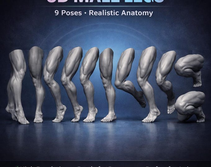 Procreate 3D Male Legs Model Pack | 9 Realistic Tattoo Simulation OBJ Files | 3D Tattoo Mockup for Procreate iPad