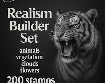 Realism Tattoo Stencil Bundle | 200 Black and Grey Tattoo Flash Designs | Animal, Flower & Cloud References | Instant Download