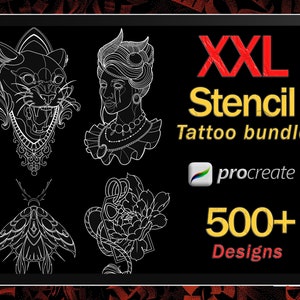XXL Procreate tattoo stencil bundle | Procreate stamps | Tattoo stamps | Tattoo brush | Procreate bundle | Procreate brushes