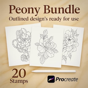 Peony Tattoo Stencil Bundle | 20 Realistic Floral Tattoo Designs | Linework & Shading Stencils | Digital Download for Artists