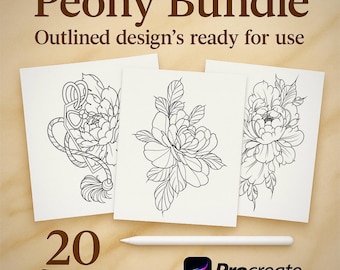 Peony Tattoo Stencil Bundle | 20 Realistic Floral Tattoo Designs | Linework & Shading Stencils | Digital Download for Artists