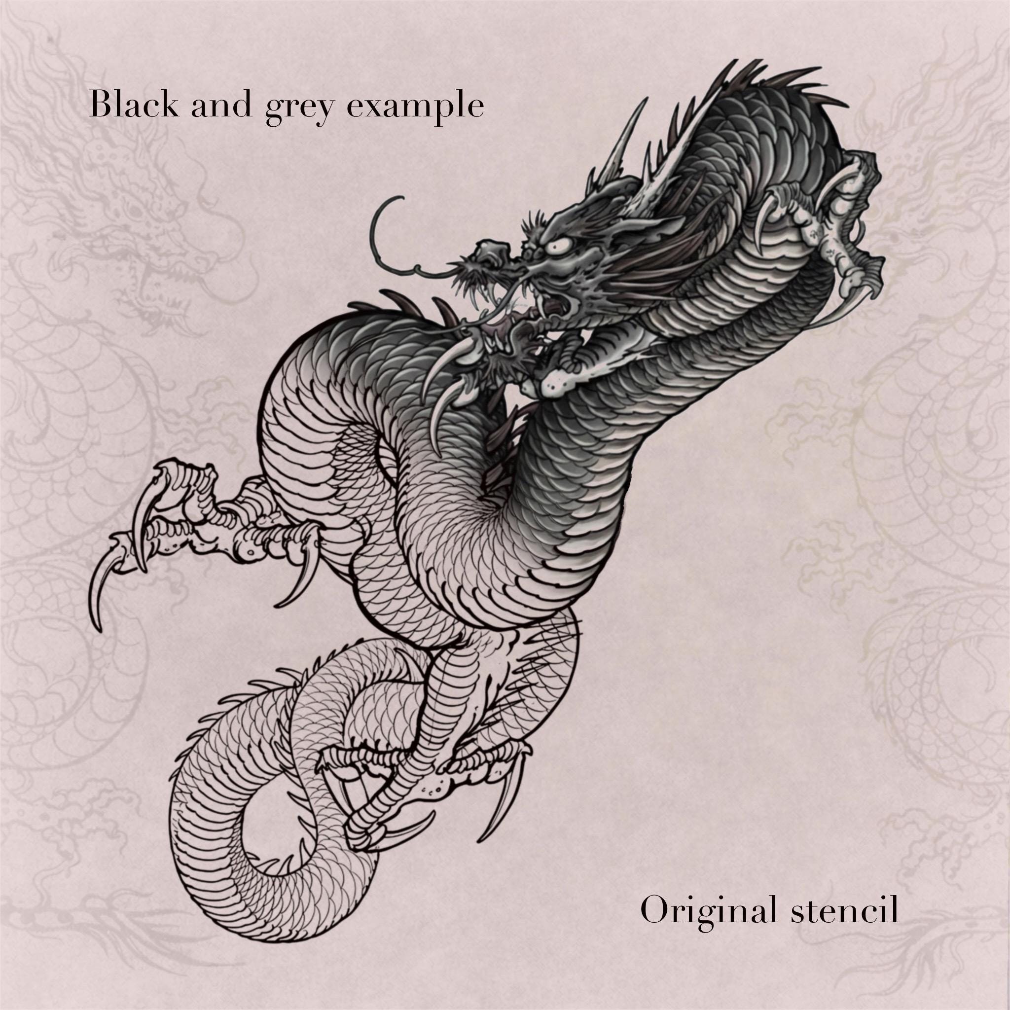 100+ Japanese Dragon Procreate Stamps | Tattoo Stencils Flash Bundle ...