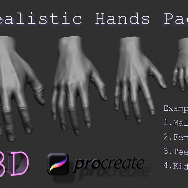 Realistic Procreate 3D hands | Procreate model | 3D woman | 3D Human | Procreate stamps | 3D man