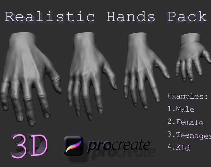 Procreate 3D Hands | 4 Realistic Tattoo Simulation Models (Male, Female, Teen, Baby)