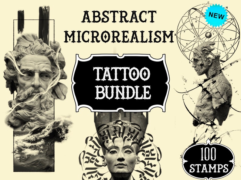 100 Microrealism tattoo stencil pack  Procreate stamps  image 1