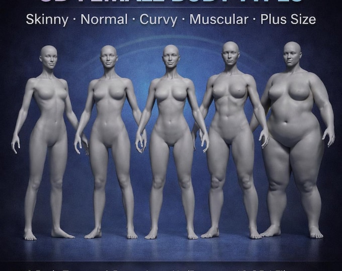 Procreate 3D Female Body Model | Tattoo Simulation Mockup | 8 Body Types OBJ for iPad | Realistic Skin Texture
