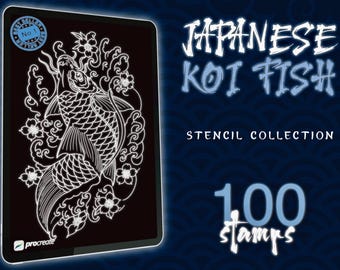 100 Koi Fish Tattoo Stencils for Procreate | Japanese Style Tattoo Stamps | High-Quality Procreate Brush Set for Artists