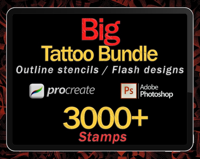 3000+ Procreate Tattoo Stamps Bundle | Limited Edition Collection | High-Quality Tattoo Stencils & Flash Designs for Procreate