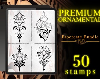 Premium Ornamental tattoo designs for Procreate | Procreate tattoo | Procreate stamps | Tattoo stencil | Procreate stencil | Tattoo bundle