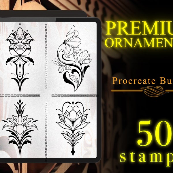 Premium Ornamental tattoo designs for Procreate | Procreate tattoo | Procreate stamps | Tattoo stencil | Procreate stencil | Tattoo bundle