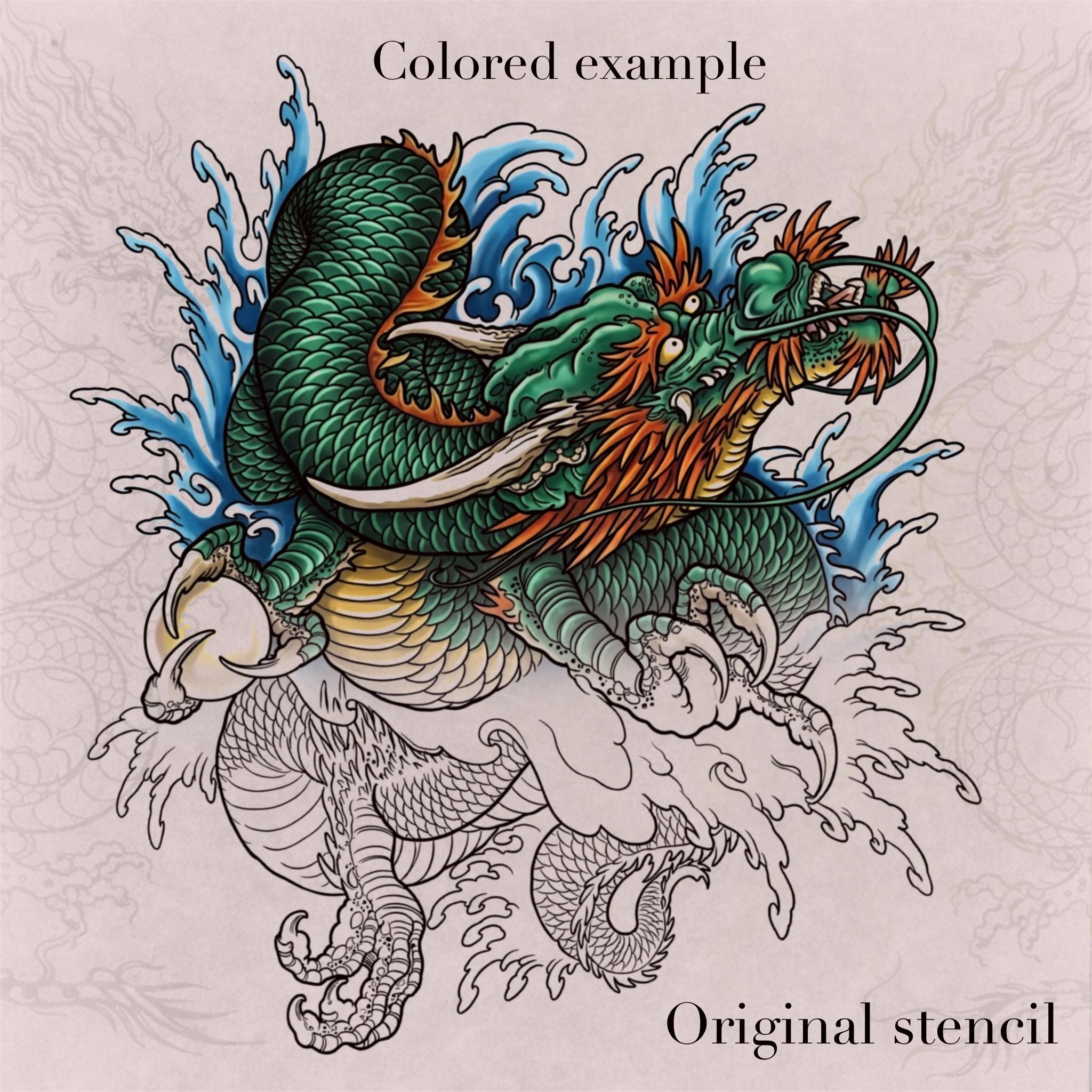 100+ Japanese Dragon Procreate Stamps | Tattoo Stencils Flash Bundle ...