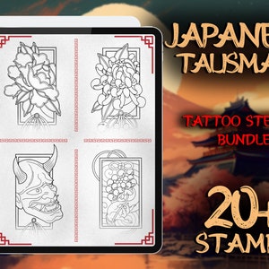 JAPANESE TALISMANS TATTOO Stencils Bundle | 20+ Procreate Stamps for Unique Designs | Tattoo flash | Procreate brush set | Japanese tattoo
