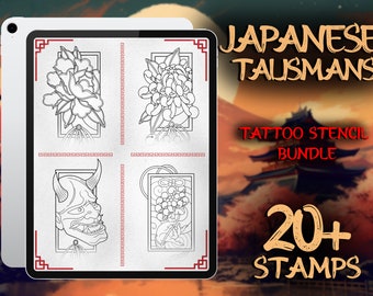 Japanese Talisman Tattoo Stencils: 20+ Procreate Stamps