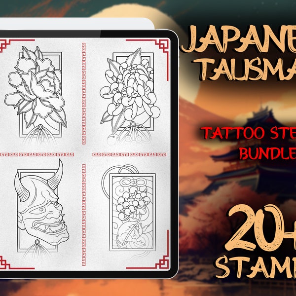 Procréer un paquet de tatouages talismans japonais | Procréer un pochoir | Procréer des timbres | Conception de tatouage japonais | Flash de tatouage | Procréer un tatouage