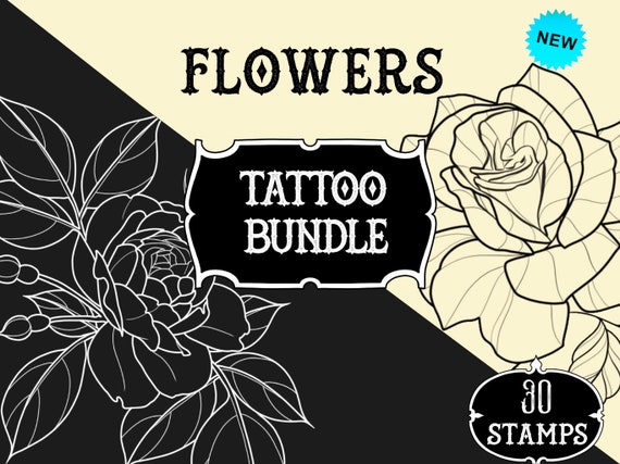 Procreate Flower Stamps: Tattoo Stencil Brush Set (30 Outlines)