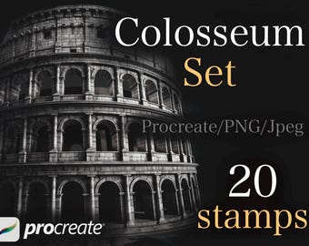 Colosseum Procreate Tattoo Stamps, Black & Grey Realism Tattoo Flash, PNG + JPEG, iPad Digital Download