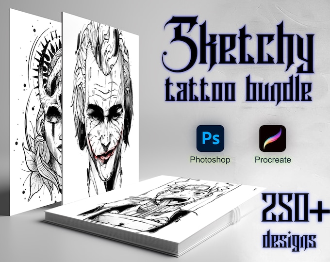 Procreate Tattoo Sketch Bundle | Tattoo stencil | Tattoo design | Procreate stamps | Procreate brush