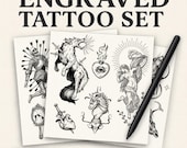 Engraved Tattoo Brush Set | 50 Procreate Stamps | High-Quality 3000x3000px Brushes | Etching & Vintage Tattoo Style