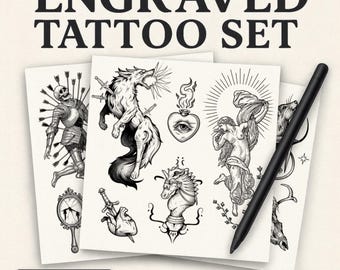 Engraved Tattoo Brush Set | 50 Procreate Stamps | High-Quality 3000x3000px Brushes | Etching & Vintage Tattoo Style