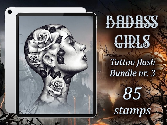 Badass Girls Tattoo Flash Bundle Nr. 3 | Procreate Tattoo Stamps | Original Tattoo Designs for Tattoo Artists | Digital Tattoo Art