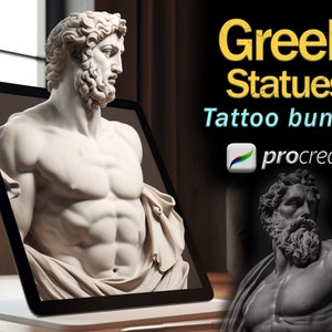 Greek Statues Tattoo Stamps | Procreate & JPEG Designs for Realism Tattoos | Black  Grey Statues | Unique Flash Designs for Artists