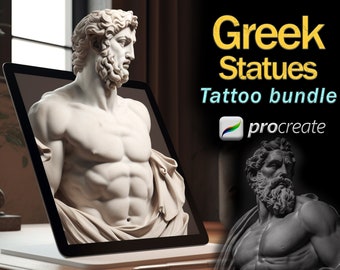 Greek Statue Tattoo Stamps: Procreate & JPEG Flash Designs