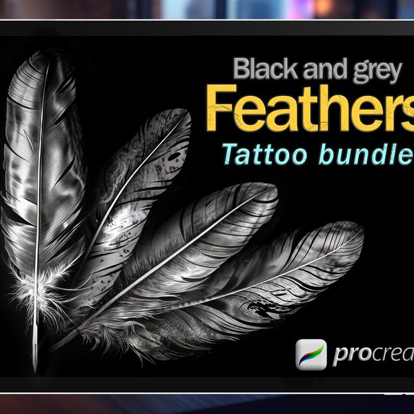 Procreate Feather tattoo bundle | Procreate stamps | Tattoo flash | Procreate tattoo | Tattoo design | Procreate realism