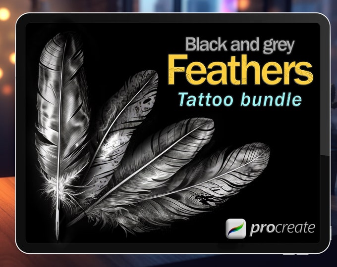 Procreate Feather tattoo bundle | Procreate stamps | Tattoo flash | Procreate tattoo | Tattoo design | Procreate realism