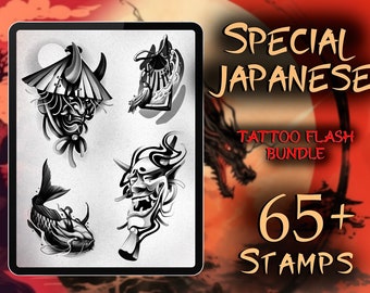 SPECIAL JAPANESE TATTOO Flash Bundle + Bonus Pack| 65+ Unique Procreate Tattoo Stamps