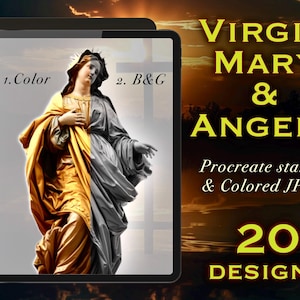 20 Virgin Mary and Angel Tattoo Designs Christian Procreate Stamps | High Quality JPEGs Religious Tattoo Flash | Procreate bundle