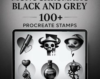 Monochromatic Black & Grey Tattoo Stamps – 100+ Procreate Bundle