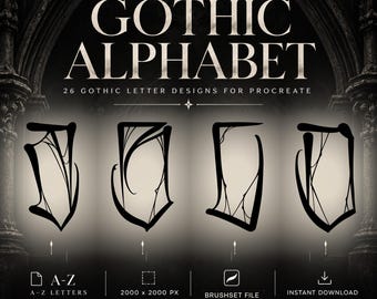 Gothic Lettering Procreate Stamps – Original Blackwork Alphabet Tattoo Brushes (.brushset)