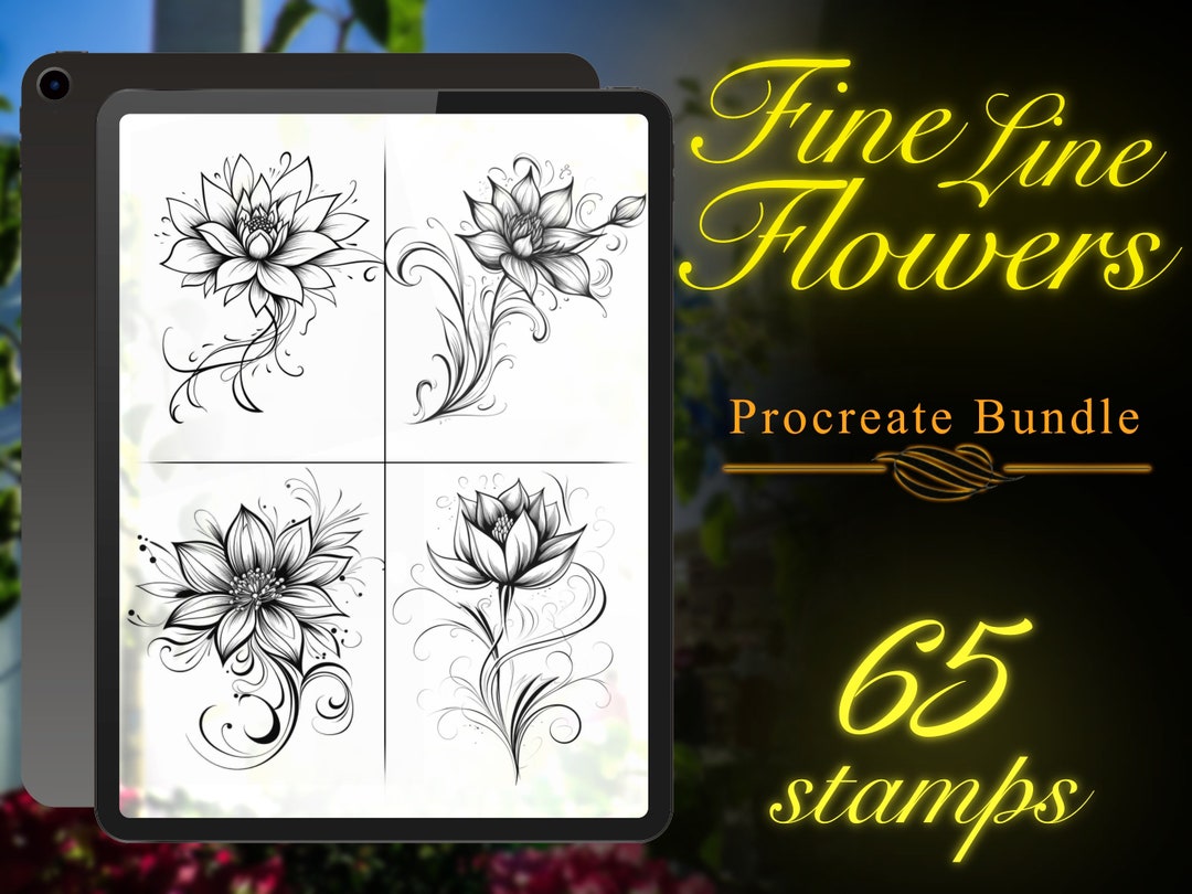 65 Fine Line Flower Tattoo Stamps: Japanese Floral Stencils for ...
