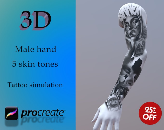 High Quality Procreate 3D Male hand for tattoo simulation | Procreate Tattoo model | 3D woman | Tattoo flash | Procreate stamps