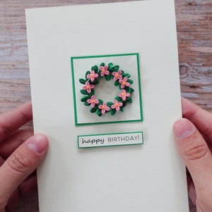 Mini ghirlanda fatta a mano con fiori rosa - Carta Quilling Art - Regali di compleanno e anniversario