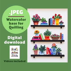Descarga digital de patrón de planta y estantería - Base de acuarela para quilling - Materiales para arte en papel - Ideas para manualidades y regalos