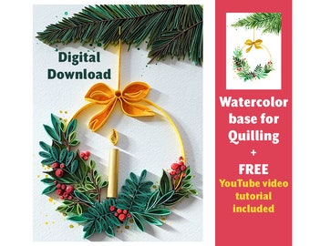 Digital Download Christmas Bauble Pattern for Quilling - Watercolor Ornament Winter Holidays - Quilling Base - Candle